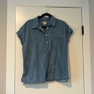 Style & Co short sleeve denim, button-down shirt, size large